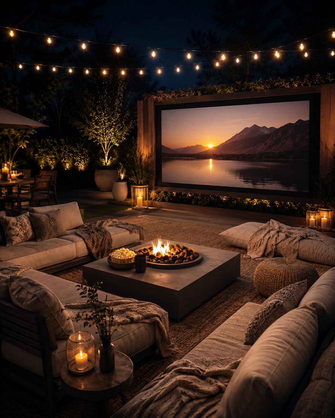 Luxury backyard cinema setup for short-term rental guests