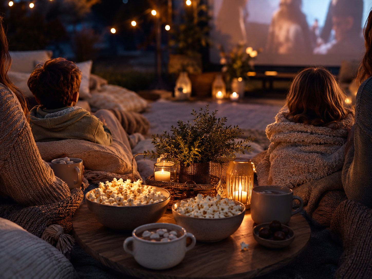 Family backyard movie night